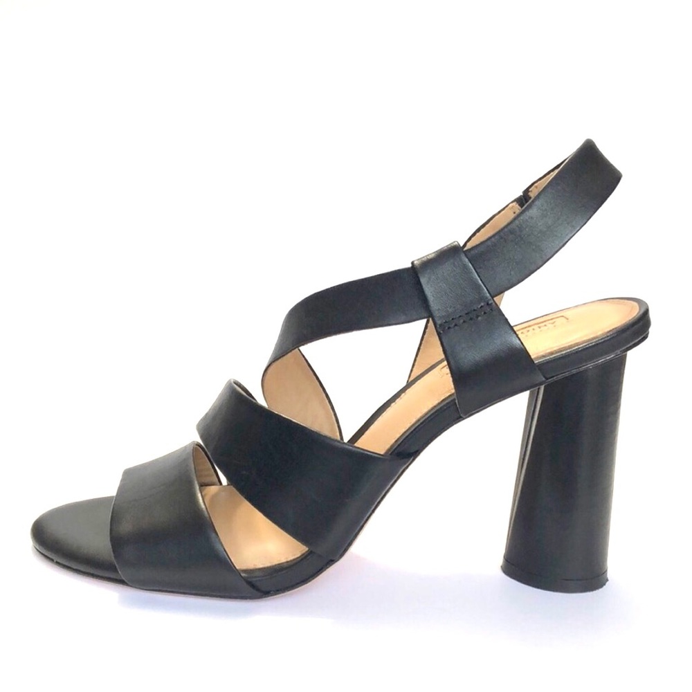 Antonio Melani Black Open Toe Leather Thick Heel Sandals size 10 M